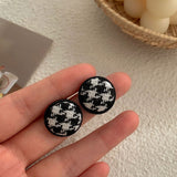 Cifeeo Hot Selling Delicate Enamel Cotton Plaid Drop Earrings Winter Trendy Cloth Resin Pompon Wood Flower Earrings For Women Gifts