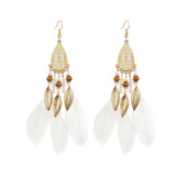 Cifeeo  Creative Retro Ethnic Women's Earrings Long Bohemian Style Feather Tassel Earrings