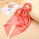 Cifeeo Fashion Colorful Bow Satin Long Ribbon Women Hair Scrunchies Scarf Ponytail Holder Elastic Hair Bands Hair Accessories