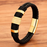 Christmas Gift Woven Leather Rope Wrapping Special Style Classic Stainless Steel Men's Leather Bracelet Double-layer Design DIY Customization