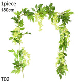 Christmas Gift Wisteria Artificial Flower Vine Ivy Leaf Garland Silk Rose Flowers Rattan String Vine Wedding Arch Flower Home Garden Decoration