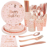 WEIGAO Rose Gold Birthday Party Cup Plates Rose Gold Party Disposable Tableware Sets Bachelorette Party Decor Bridal Shower Cups