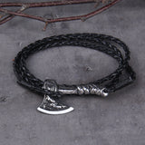 Nordic Viking Valknut Axe Amulet Charm Multilayer Leather Bracelet Bangle for Women & Men Jewelry Gift