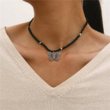 Cifeeo Goth Baroque Pearl Butterfly Pendant Necklace for Women Vintage Multi Layer Link Chain Necklace Punk Aesthetic Jewelry