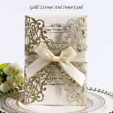 1pcs Glitter Paper Laser Cut Wedding Invitation Card Personalized Greeting Cards With Ribbon Birthday Party Wedding Decoration