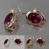 Exquisite Women Fashion Silver and Gold Color Inlaid Red Stone Crystal Drop Earrings for Women Bridal Engagement Wedding Jewelry