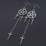 Christmas Gift Pentagram Swords Earrings Silver Plated Huggie Hoops Dangle Witchy Jewelry Pagan Wiccan Tarot Gothic Emo Women Gift