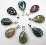 24pcs Natural Pink Quartz Crystal Agates Tiger eye Stone Malachite Water Drop Shape Pendant for DIY Jewelry Making