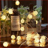 Christmas Gift 2.5M 20 LED String Lights Rattan Cotton Ball Garlands Holiday Wedding Party Decoration Xmas Christmas Fairy Light For Outdoor