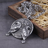 Christmas Gift norse talisman Odin's Ravens Two Ravens Huginn and Muninn pendant on the tree of life necklace