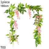 Christmas Gift Wisteria Artificial Flower Vine Ivy Leaf Garland Silk Rose Flowers Rattan String Vine Wedding Arch Flower Home Garden Decoration