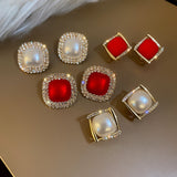 Cifeeo Korean New Pearl Square Earrings Fashion Temperament Small Simple Versatile Earrings Women's Jewelry