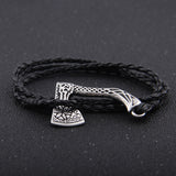 Nordic Viking Valknut Axe Amulet Charm Multilayer Leather Bracelet Bangle for Women & Men Jewelry Gift