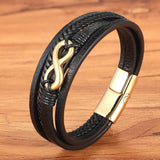 Christmas Gift Gold / Steel Accessories Men's Leather Stainless Steel Bracelet Special Geometric Pattern Multi Layer for Men's Birthday Gift
