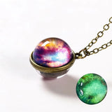 Christmas Gift Glow Night Star Planet Glass Ball Noctilucent Pendant Necklace Double-sided Luminescent Galaxy Nebula Cosmic Sweater Chain