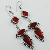 Back To School Cifeeo  Garnet  Earrings  Silver Overlay Over Copper , 81 Mm, E1101