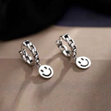 Trendy Silver Color Women Hip Hop Punk Earrings Metal Retro Smiley Face Pattern Drop Dangle Earrings for Women Party Jewelry