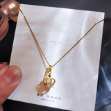 Cifeeo Trendy Fine 14K Real Gold Noble Crown Chain Pendant Necklace for Women Accessories Original Design Fashion Jewelry Zircon Party