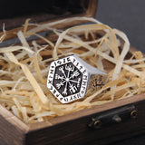 Christmas Gift Viking Compass Vegvisir Aegishjalmur Runic Statement Ring Mens Vintage Nordic Viking Totem Odin Biker Rings Jewelry