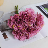 Christmas Gift 5pcs Pink Silk Rose Artificial Flowers Peony Bridal Bouquet for Wedding Home DIY Decoration Cheap Fake Flowers Hydrangea Crafts