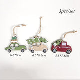 Christmas Gift 3pcs/set Christmas Car Wooden Pendants Xmas Tree Hanging Ornaments DIY Wood Crafts Kids Gift Noel Decoration Home Accessories