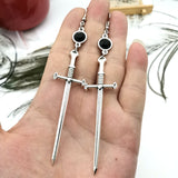 Black Crystal Sword Earrings, Extra Long Shoulder Shoulder Gothic Earrings Witch Goddess Gothic Dangle Earrings
