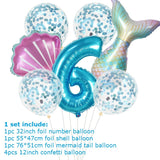 7pcs Mermaid Shell 32inch Number Balloons Teal Blue Purple Ballons Summer Hawaii Mermaid Party Decoration Kids Birthday Supplies