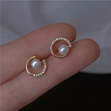 Cifeeo Simple Fashion Gold Color Women Earrings Metal White Zircon Imitation Pearls Stud Earring for Women Party Engagement Jewelry