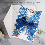 50pcs Glitter Paper Laser Cut Wedding Invitation Card Personalized Greeting Cards With Ribbon Wedding Decor Party Supplies