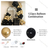 122pcs Matte Black Chrome Gold Balloons Garland Gender Reveal Baby Shower Graduation Wedding Decoration Birthday Party Kit