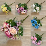 5 Roses 4 Daisies Artificial Flowers Wedding Home Autumn Decoration High Quality Big Bouquet Luxury Fake Flower Arrangement Bulk