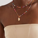 Cifeeo Trendy Bead Strand Beaded Choker Necklace For Women Bohemian Colorful Handmade Short Daisy Pearl Necklace Collar Jewelry