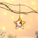 Christmas Gift Christmas Tree Pendant Decorations Santa Claus Wooden Glow Pendant Round Shape Five-pointed Star Small Pendant Holiday Home