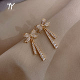 2022 New Classic Zircon Bow Dangle Earrings Fashion Korean Jewelry For Woman Christmas Party Girl's Unusual Luxury Accessories