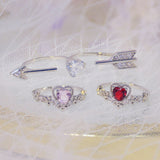 Romantic Arrow of Love Double Finger Ring for Femme Free Size Exquisite Heart Crystal CZ Bague Wedding Jewelry