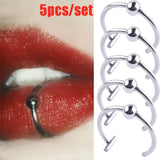 Cifeeo 5Pcs Lip Nose Rings Neutral Punk Lip-shaped Ear Nose Clip Fake Diaphragm with Perforated Lip Hoop Body Jewelry Steel Ring