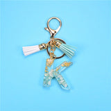 Fashion 26 Letters Resin Keychains for Women Gold Foil Pendant Charms Accessories Tassel Key Rings