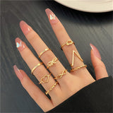 Cifeeo 25Style Bohemian Vintage Gold Color Geometric Square Round Rings Set for Women Black Stone Rings Silver Color Chain Ring Jewelry