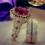 Elegant  Gold Color Hip Hop Ring for Women Fashion Inlaid Zircon Red  Wedding Rings Set Party Bridal Engagement Jewelry