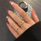 Cifeeo 25Style Bohemian Vintage Gold Color Geometric Square Round Rings Set for Women Black Stone Rings Silver Color Chain Ring Jewelry