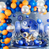 Outer Space Party Birthday Balloons Orange Navy Blue Chrome Silver Balloons Arch Garland for Kids Birthday Party Decor Baby Show