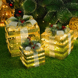 Christmas Gift Christmas Decoration Three-piece Gift Box Christmas Tree Ornaments Luminous Iron Art Home Outdoor Christmas Decorations Mall