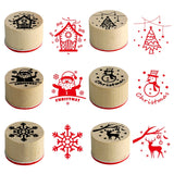 Christmas Gift 6pcs Christmas Wood Rubber Stamps Santa Claus Deer Snowman Craft Round Wooden Stamp for DIY Scrapbooking Xmas Party Decoration