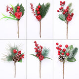 Cifeeo Christmas Decor Artificial Flower Stamens Pearl Branches Mixed Berry For Wedding Decoration DIY Pine Cone With Holly Fake Flower