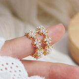 Cifeeo Trendy Round Shape 14K Real Gold Plated Crystal Pearl Flowers Hoop Earrings for Women Girl AAA Zircon Jewelry S925 Silver Needle
