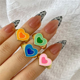 Y2K Style Korean Gold Color Resin Chain Rings Set for Women Fashion Colorful Multilayered Heart Ring Wholesale Jewelry