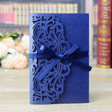 Cifeeo  50Pcs Elegant Laser Cut Wedding Invitation Card Lace Greeting Card Customize With RSVP Card Ribbon Wedding Party Supplies