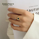 2021 new classic black disc Roman numeral stainless steel open rings Gothic girls fashion jewelry party luxury rings For Woman