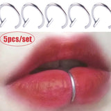 Cifeeo 5Pcs Lip Nose Rings Neutral Punk Lip-shaped Ear Nose Clip Fake Diaphragm with Perforated Lip Hoop Body Jewelry Steel Ring