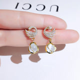 Cifeeo New Fashion Fine 14K Real Gold Swan Earrings for Women Temperament High Quality Opal Jewelry AAA Zircon S925 Silver Needle Hot